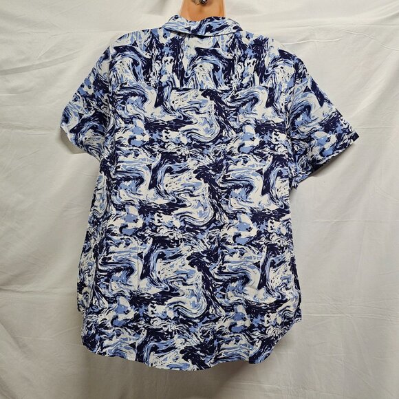 Wildfang The Essential Top Button Up Shirt Women Size 1X Swirl Navy - Picture 6 of 14